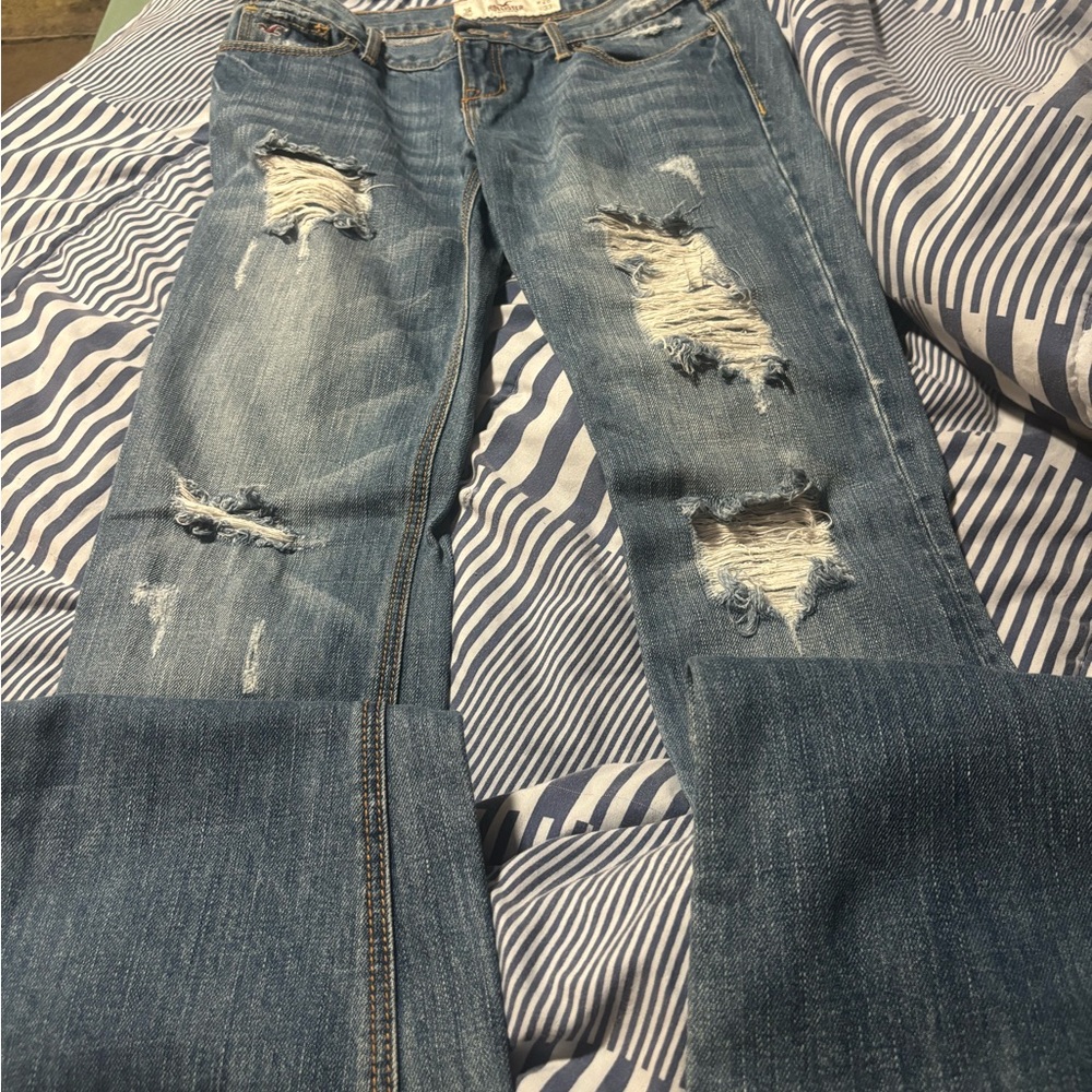 Hollister Distressed Flare Jeans - Light Blue